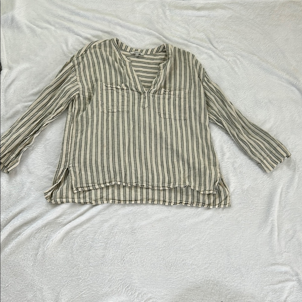 Madewell Beige and Green Striped Top